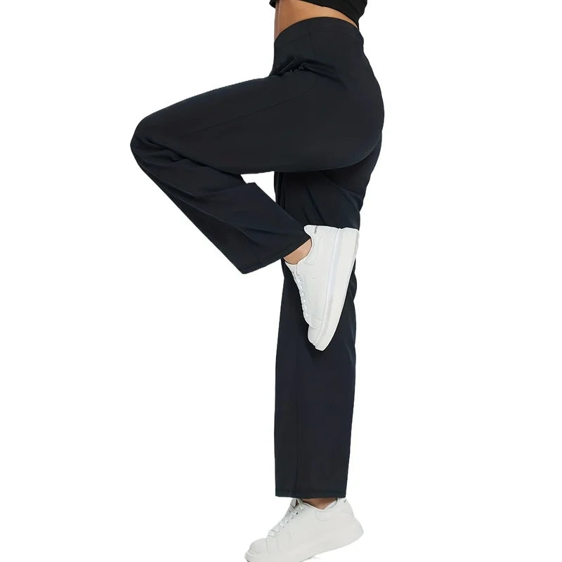 2025 Sophisticated Straight Leg Trousers Women Elastic Waist Slimming Black Daily Office Casual Pants 