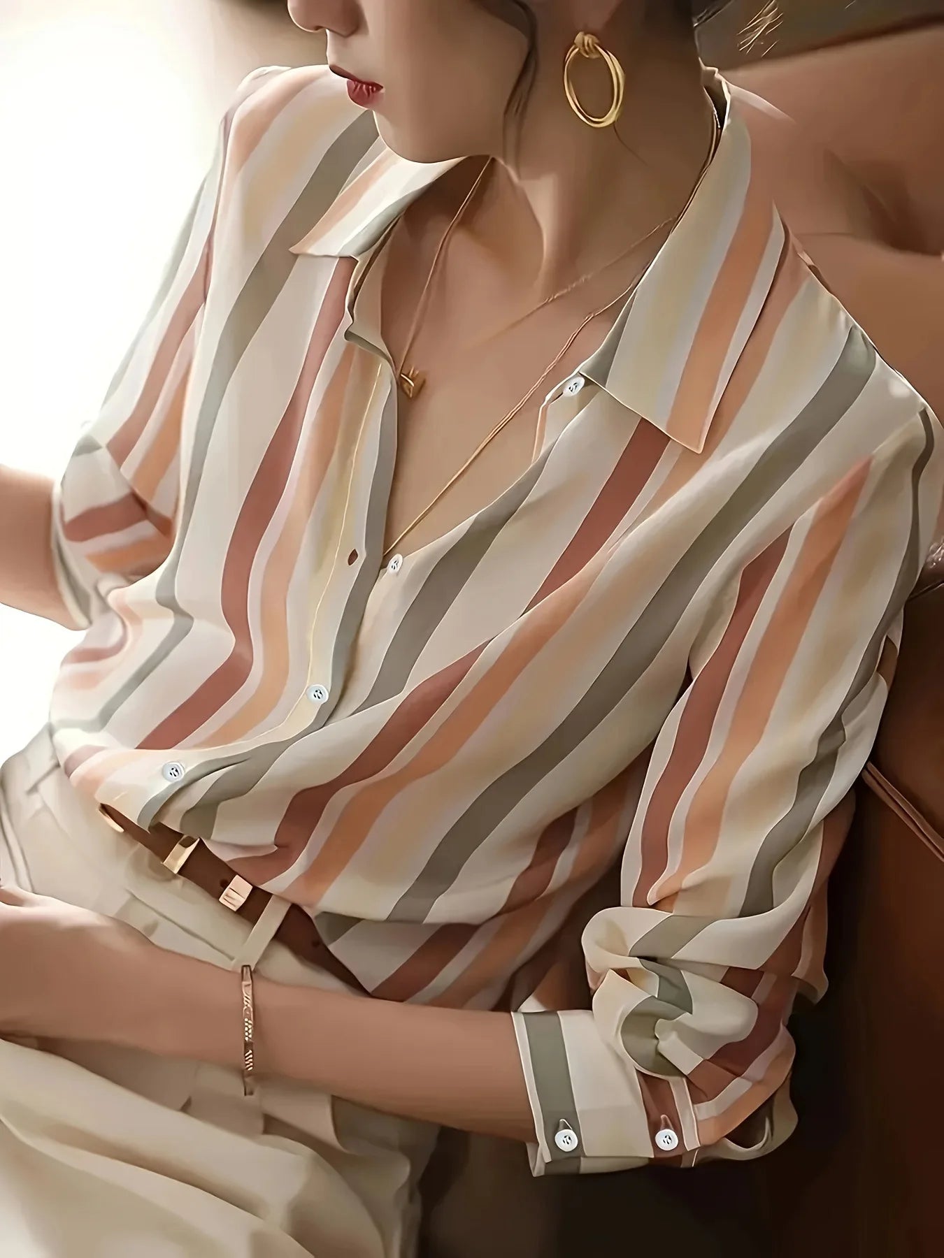 Stripe Women Shirt Satin Vintage Shirt for Women 2025 Autumn Clothes Korean Fashion Shirts and Blouses Basic Elegant Womens Tops